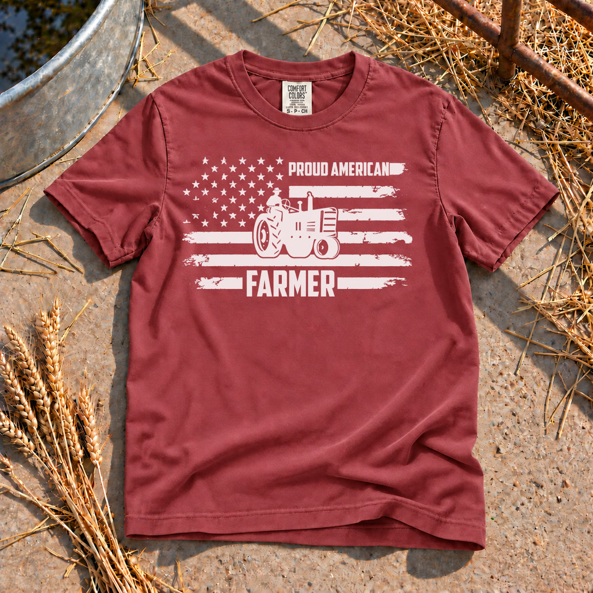 Proud American Farmer T-Shirt in Brick