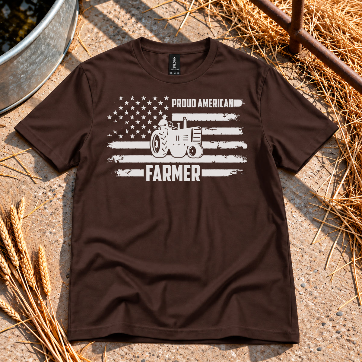 Proud American Farmer T-Shirt in Dark Chocolate