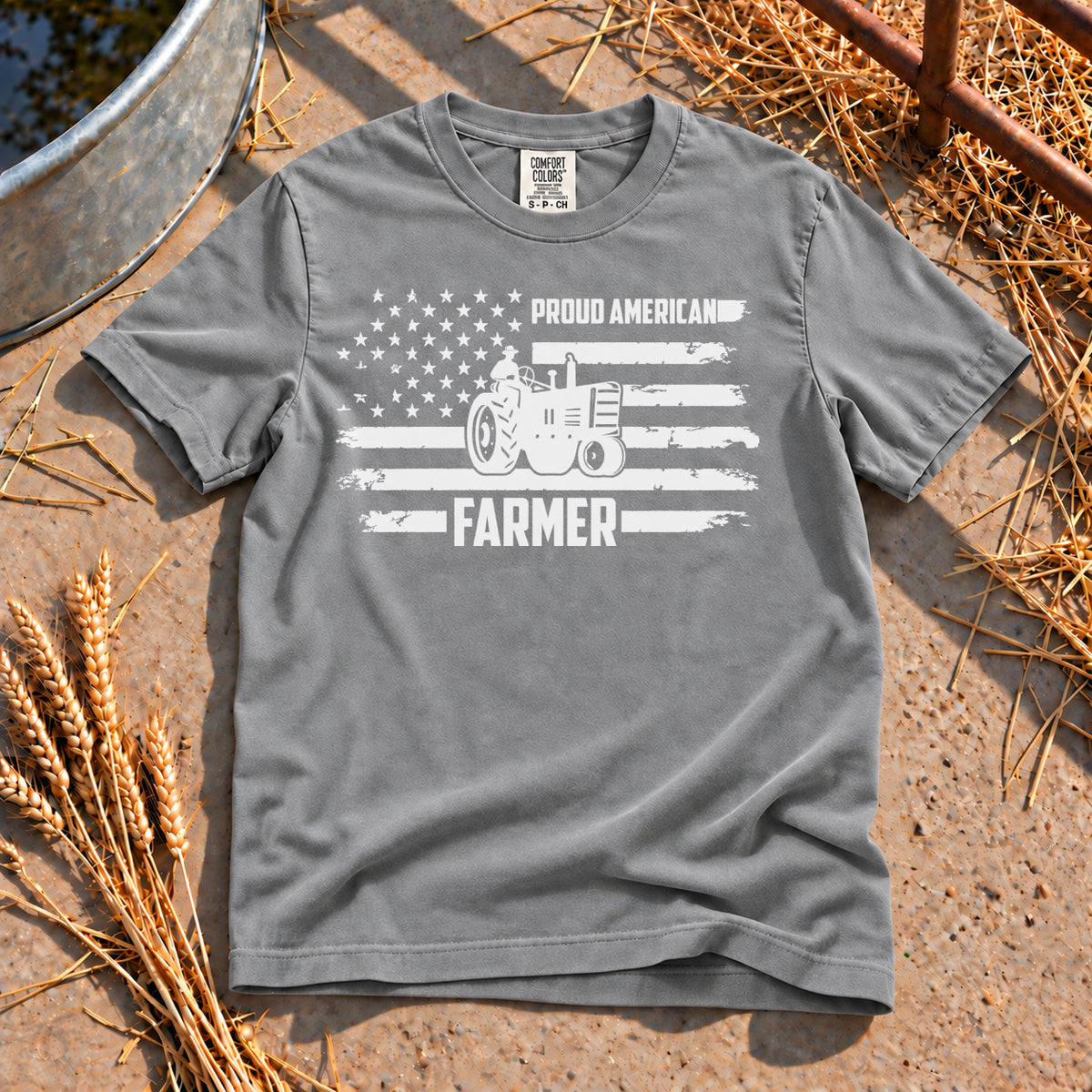 Proud American Farmer T-Shirt in Grey