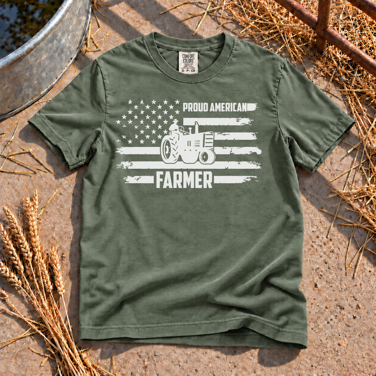 Proud American Farmer T-Shirt in Moss