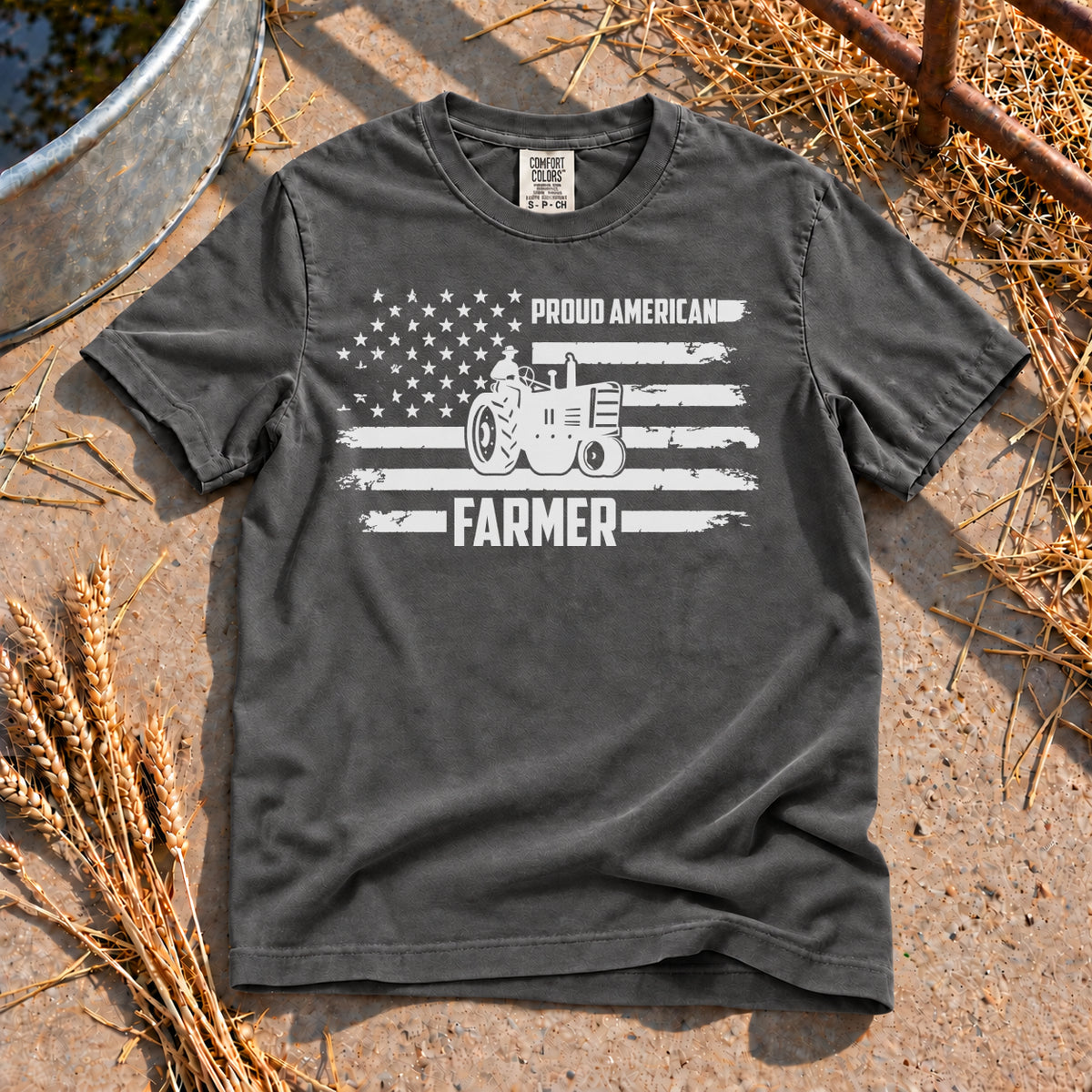 Proud American Farmer T-Shirt in Pepper