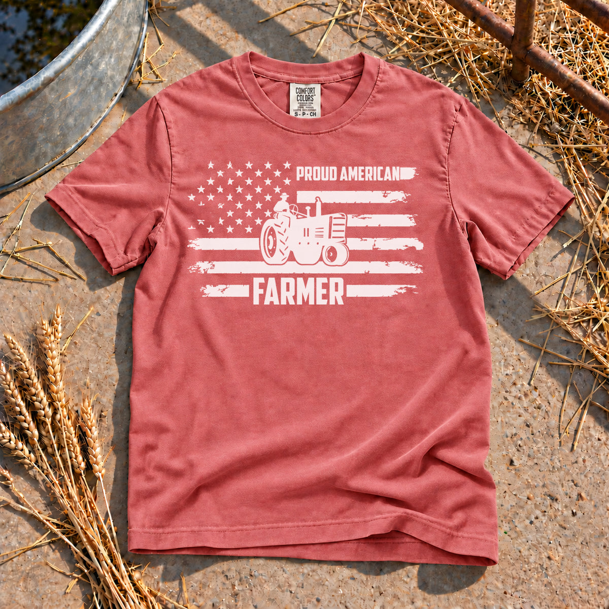 Proud American Farmer T-Shirt in Watermelon