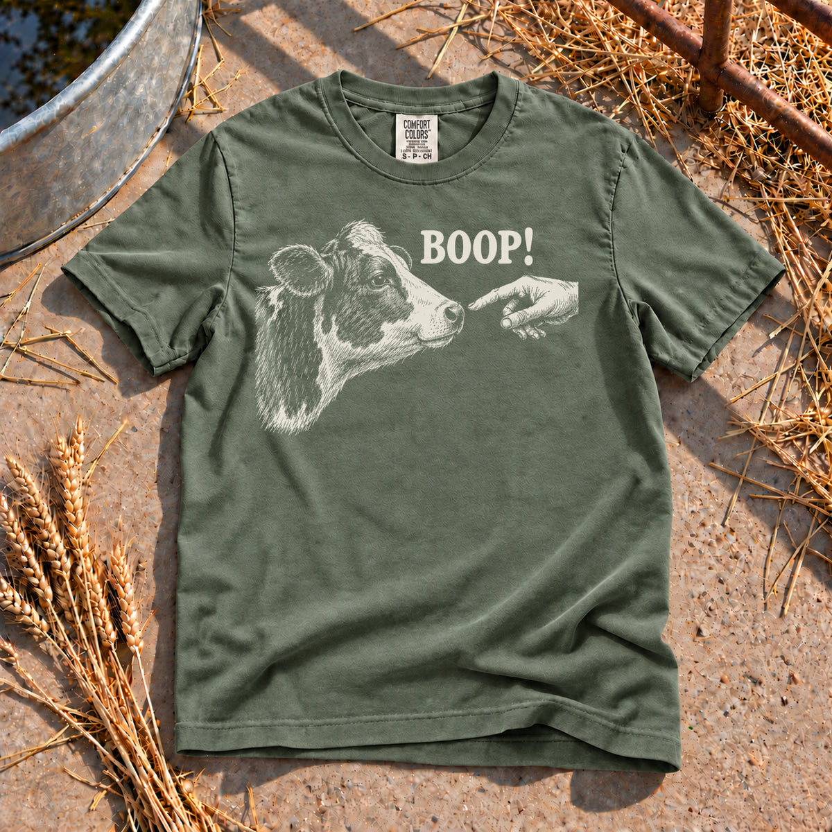 Boop Cow T-Shirt in Moss