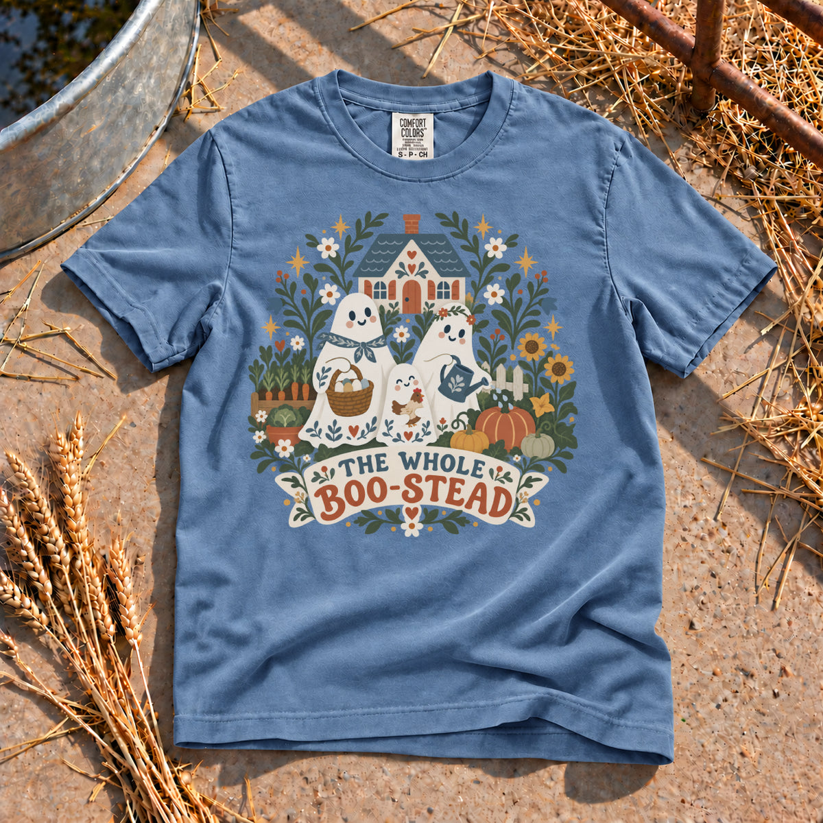 The Whole Boo-Stead T-Shirt in Blue Jean