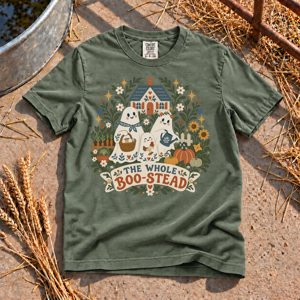 The Whole Boo-Stead T-Shirt in Moss
