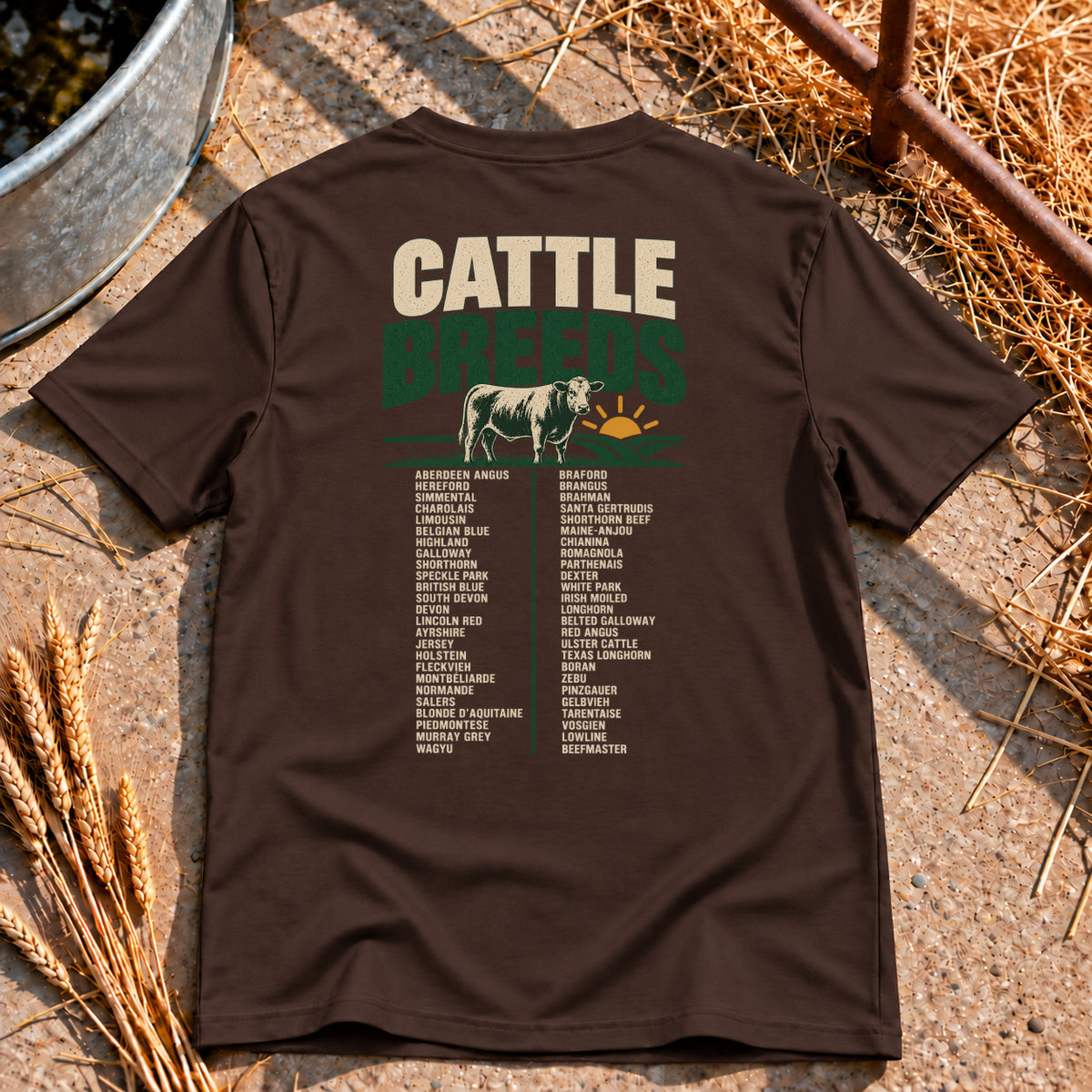 Cattle Breeds Back Print T-Shirt in Dark Chocolate