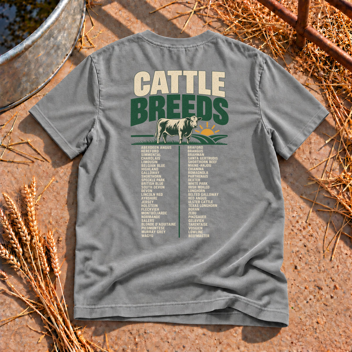Cattle Breeds Back Print T-Shirt in Grey