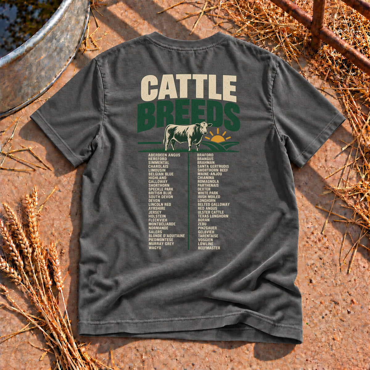 Cattle Breeds Back Print T-Shirt in Pepper