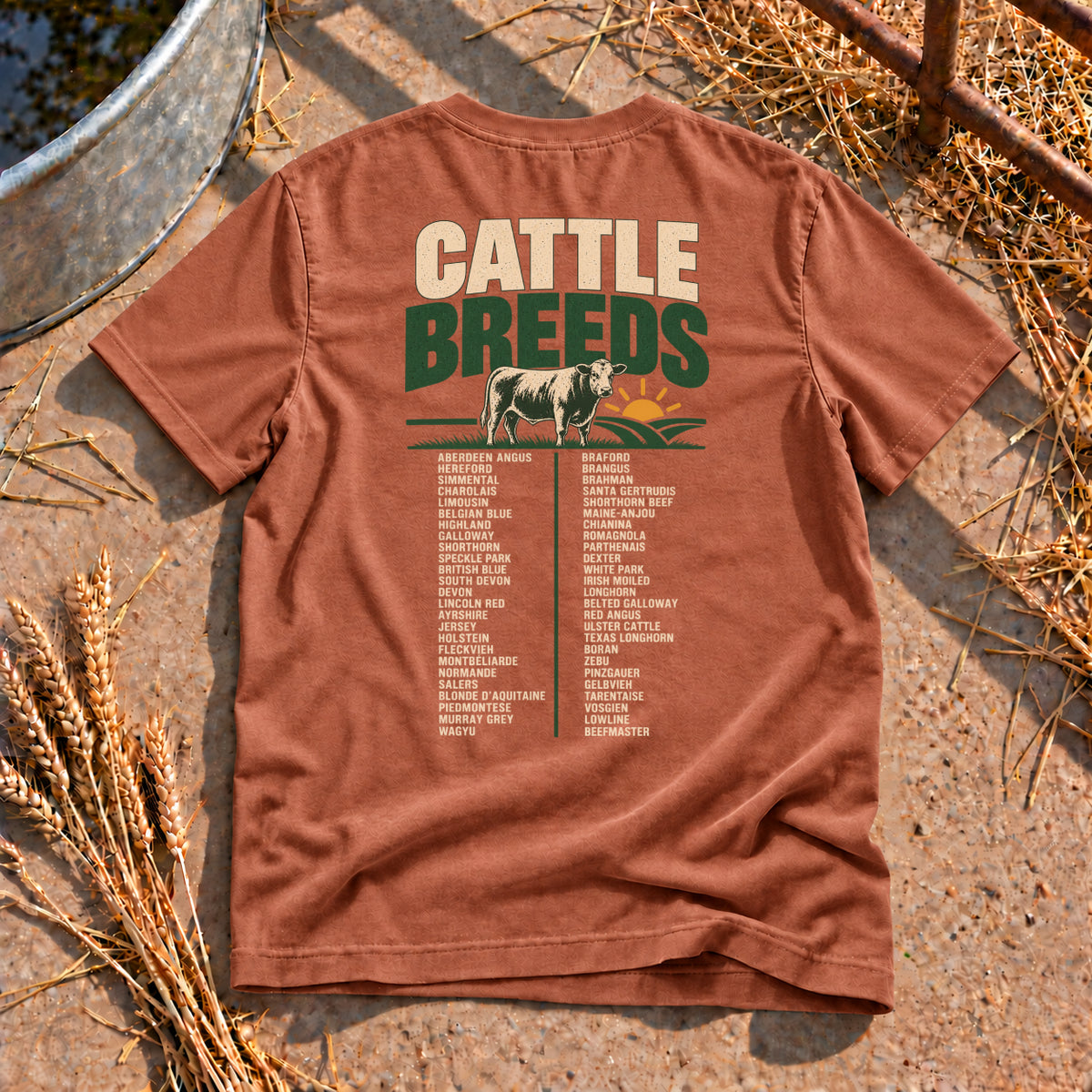 Cattle Breeds Back Print T-Shirt in Yam