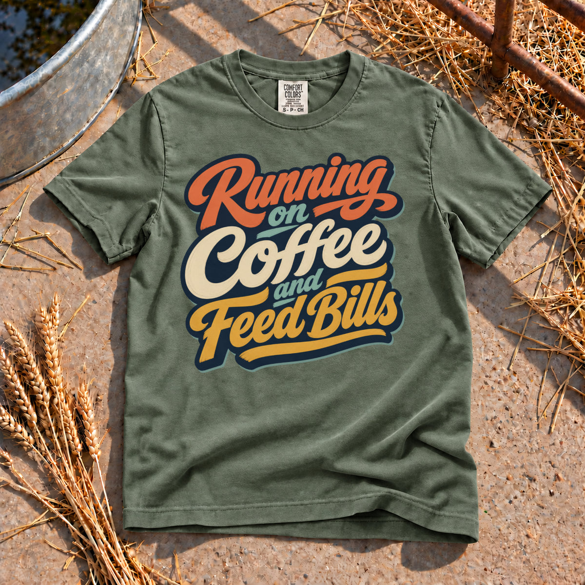 Coffee and Feed Bills T-Shirt in Moss