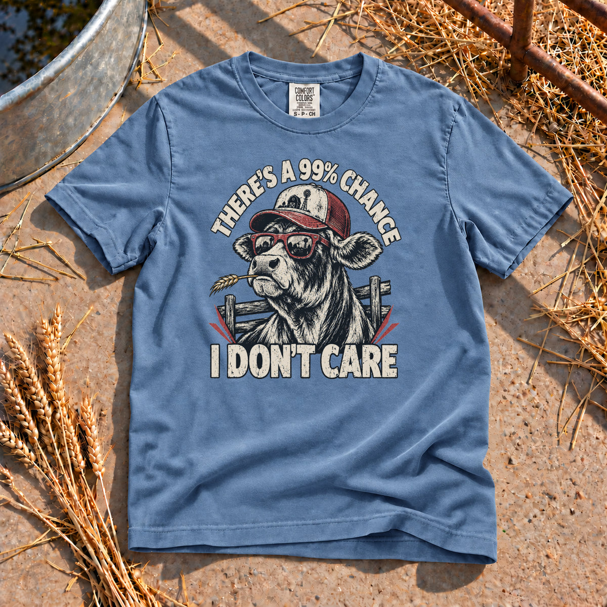 I Don't Care T-Shirt in Blue Jean