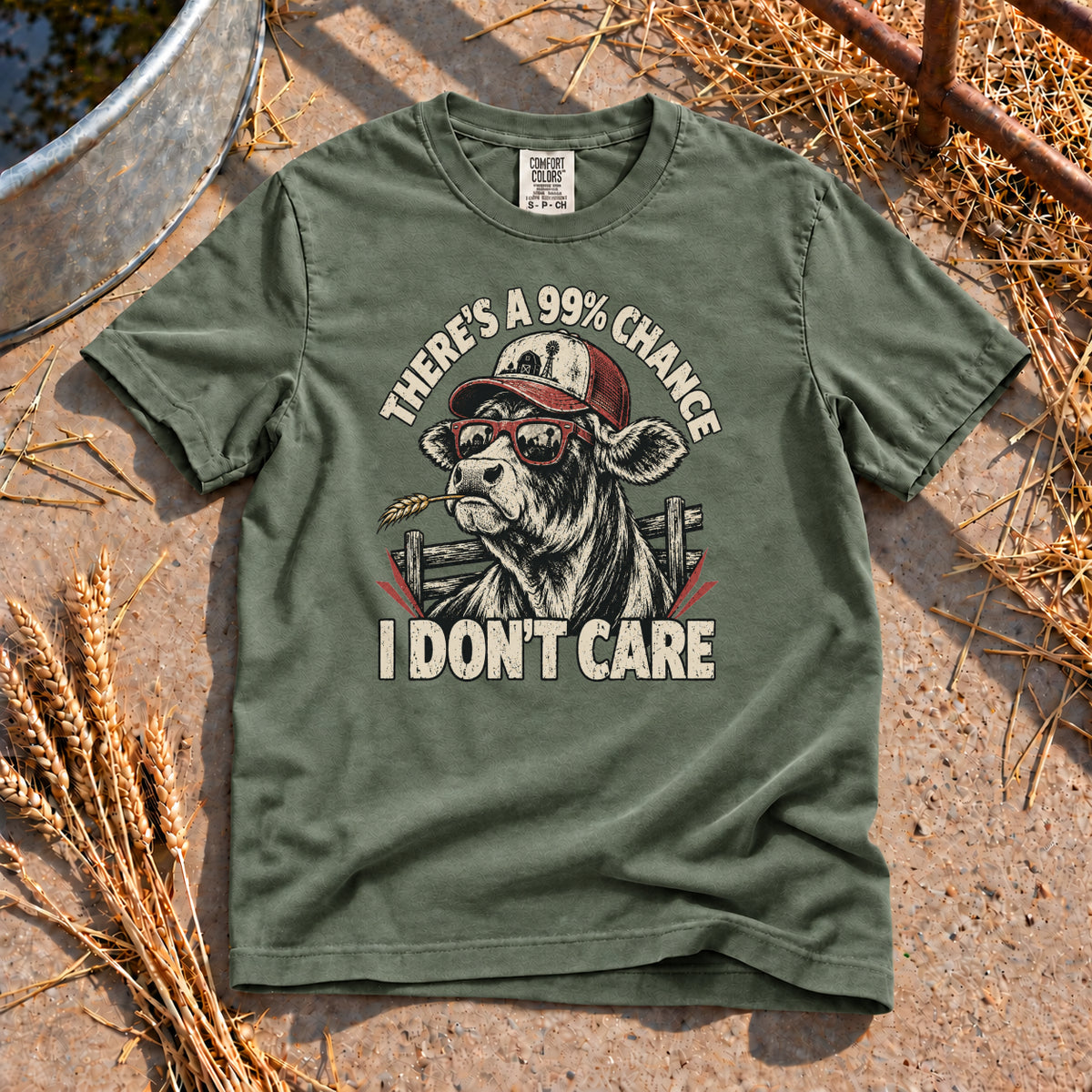 I Don't Care T-Shirt in Moss