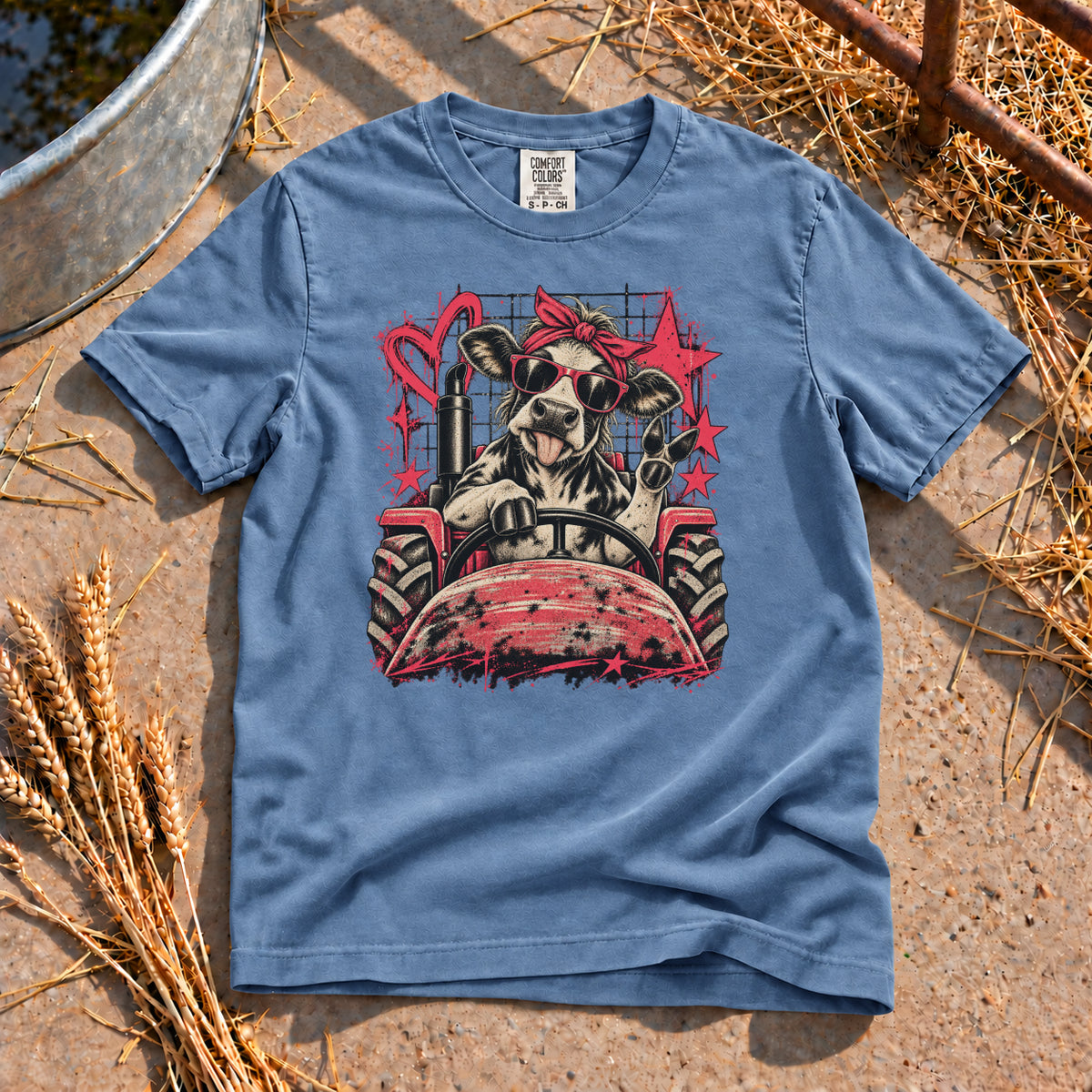 Farm Girl Energy T-Shirt in Blue Jean