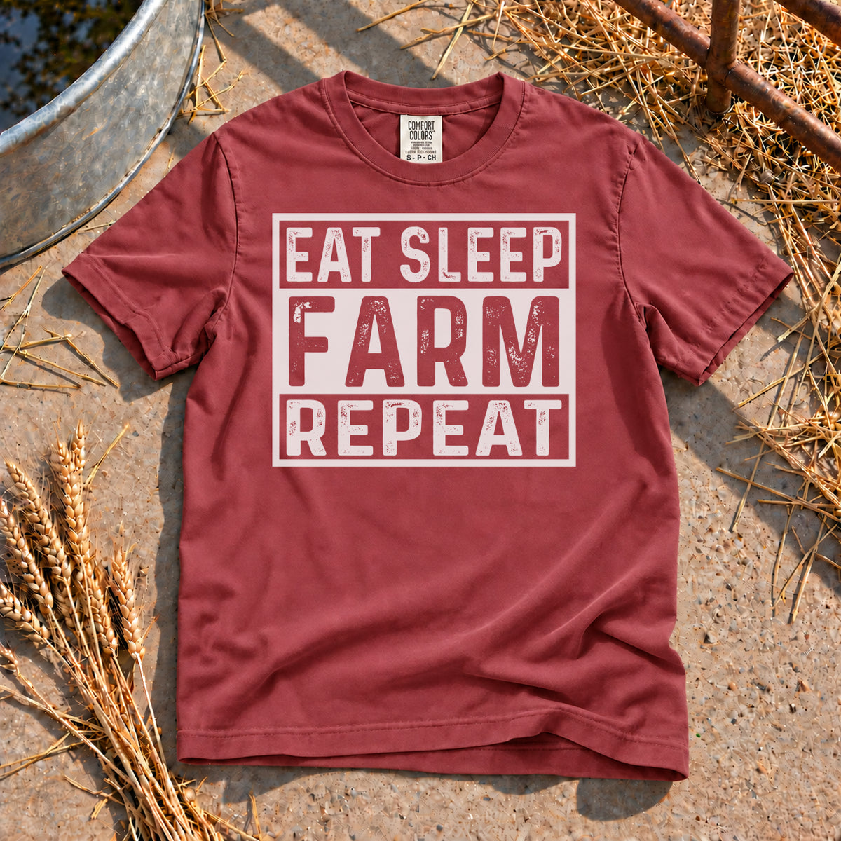 Eat Sleep Farm Repeat T-Shirt in Brick