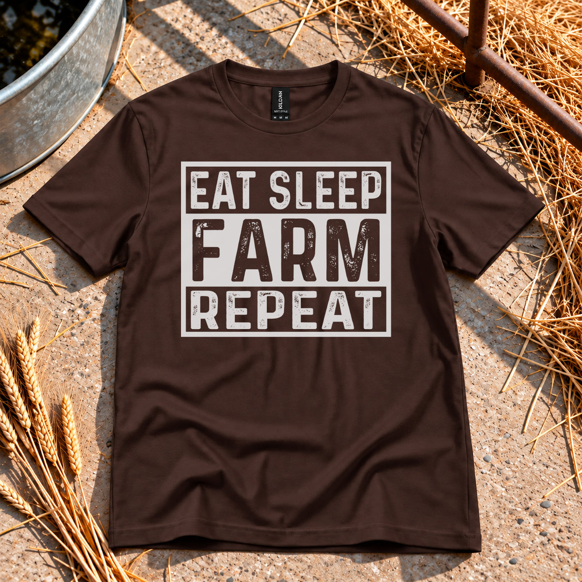 Eat Sleep Farm Repeat T-Shirt in Dark Chocolate