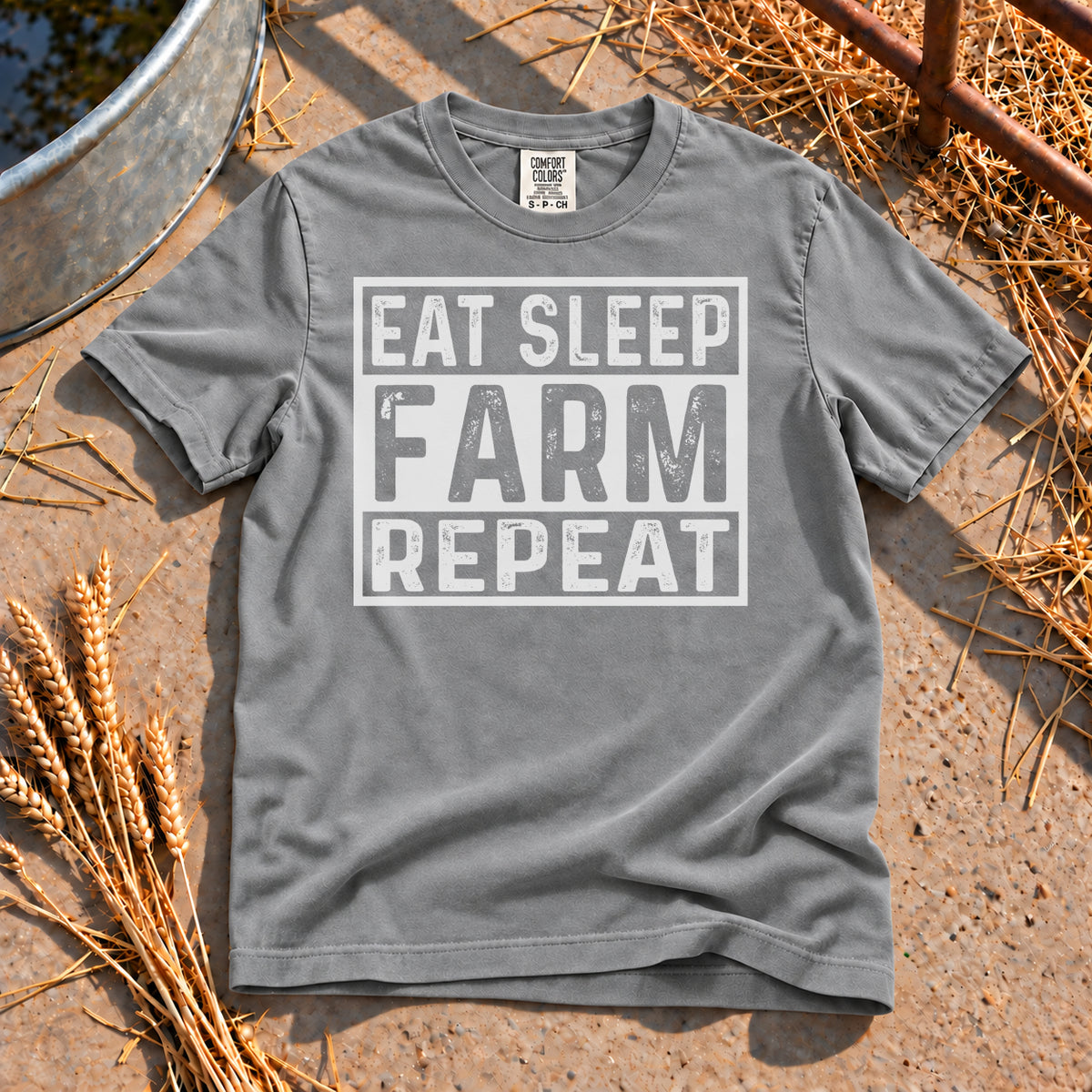 Eat Sleep Farm Repeat T-Shirt in Grey