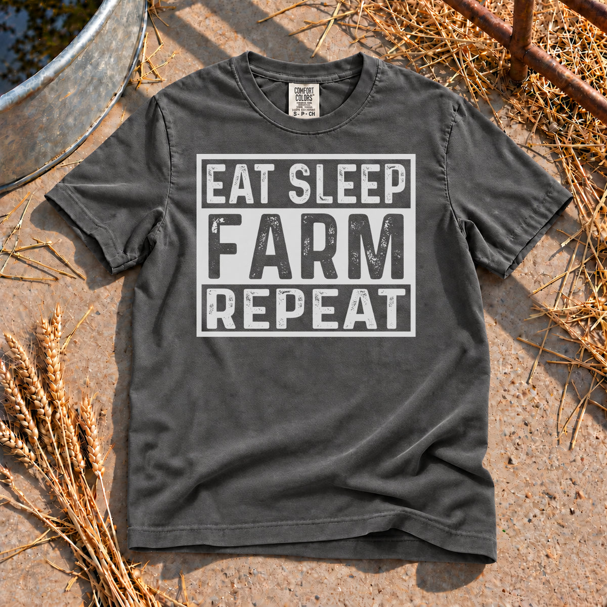 Eat Sleep Farm Repeat T-Shirt in Pepper