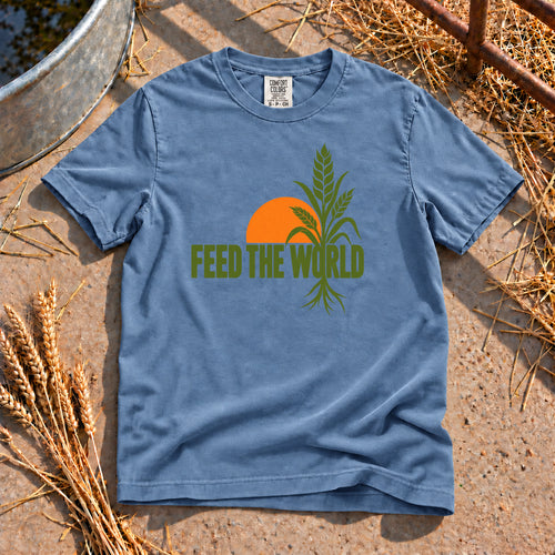 Feed The World T-Shirt in Blue Jean