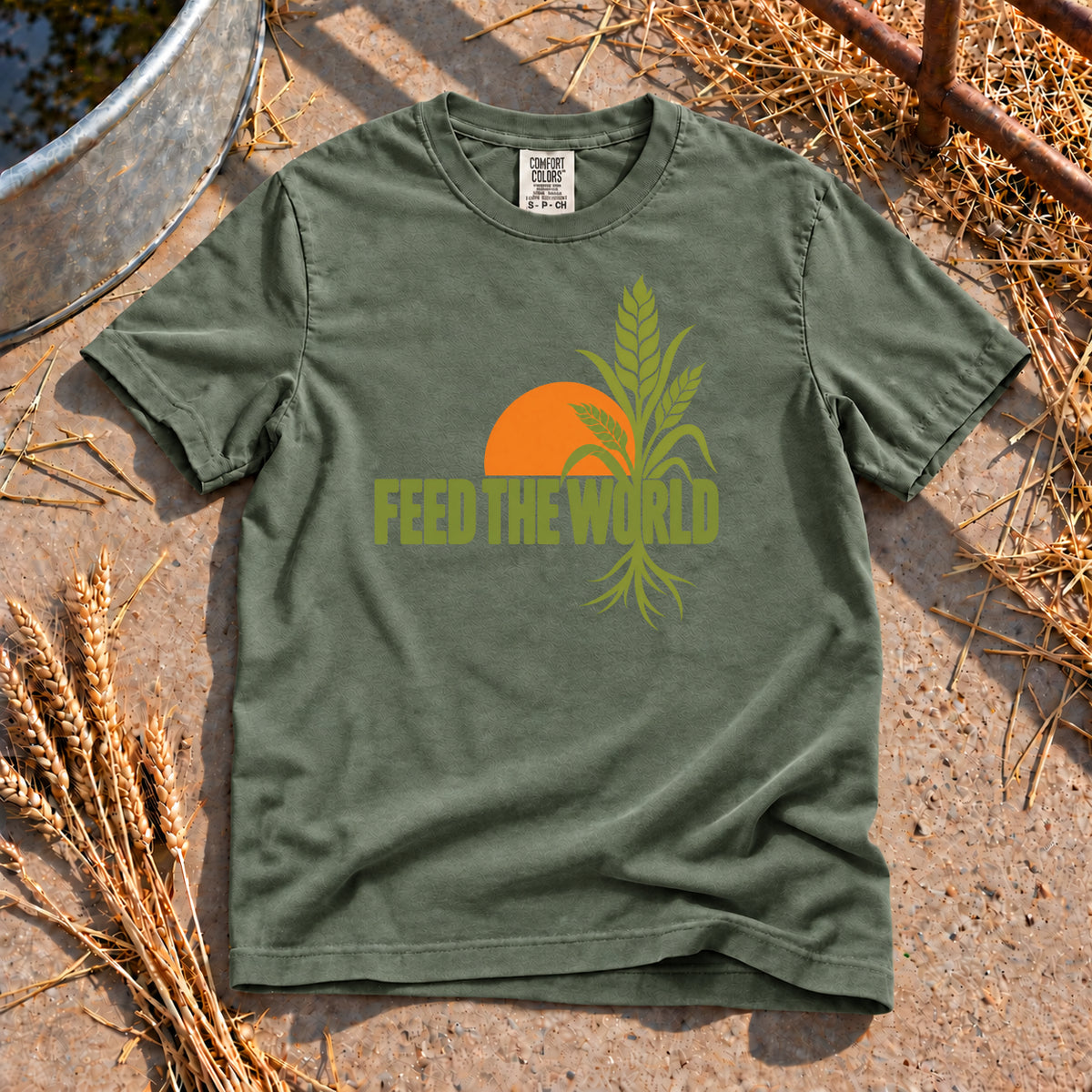 Feed The World T-Shirt in Moss