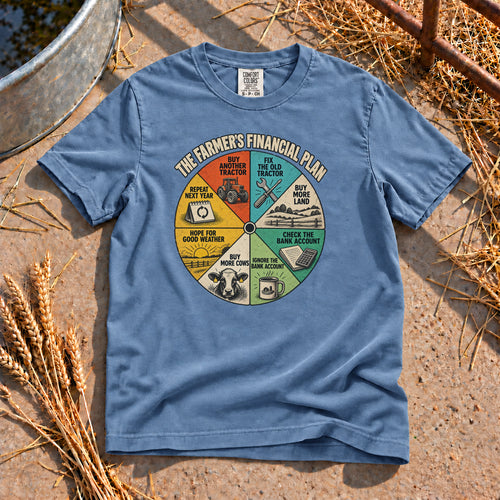Farmer's Financial Plan T-Shirt in Blue Jean