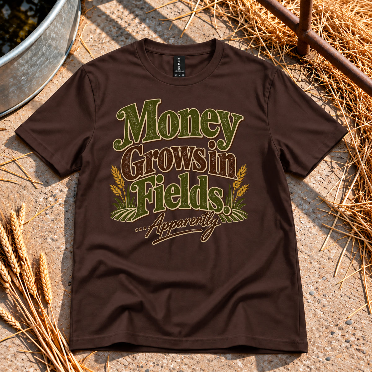 Money Grows in Fields T-Shirt in Dark Chocolate