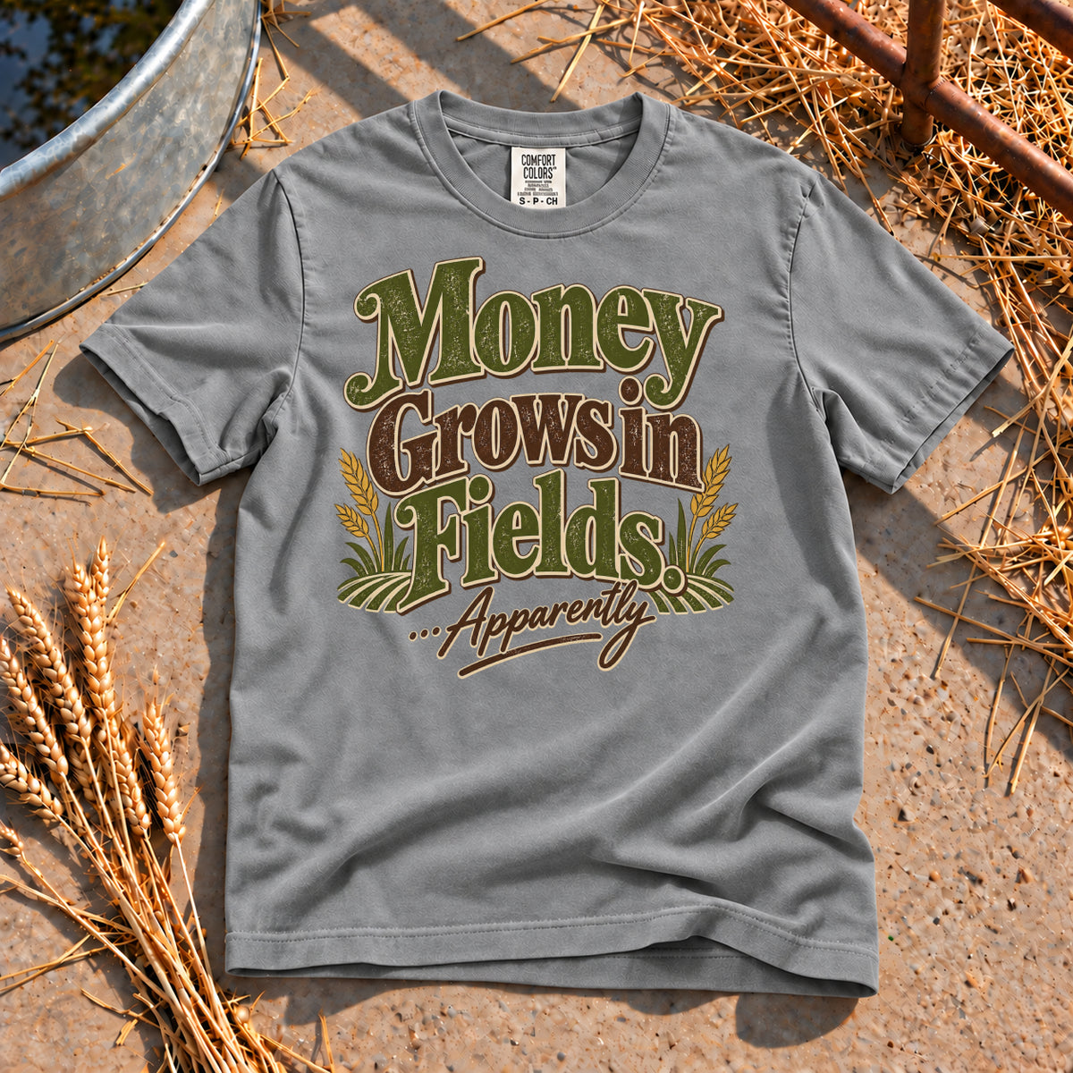 Money Grows in Fields T-Shirt in Grey