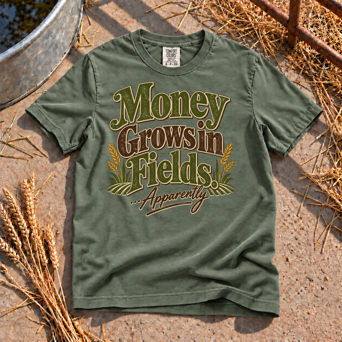 Money Grows in Fields T-Shirt in Moss