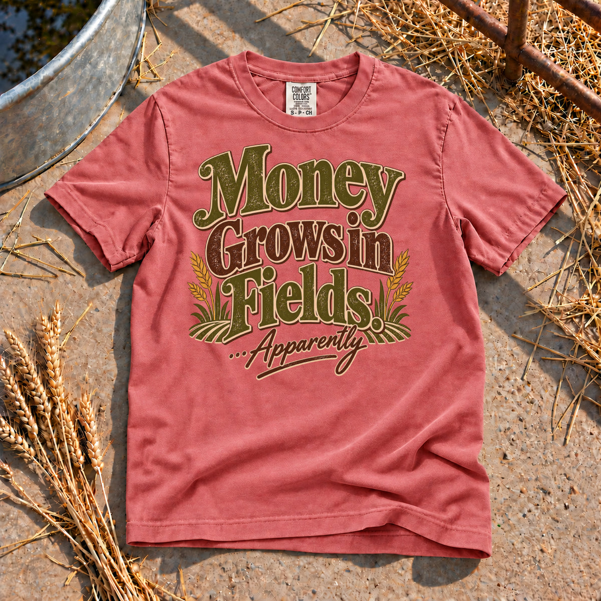 Money Grows in Fields T-Shirt in Watermelon