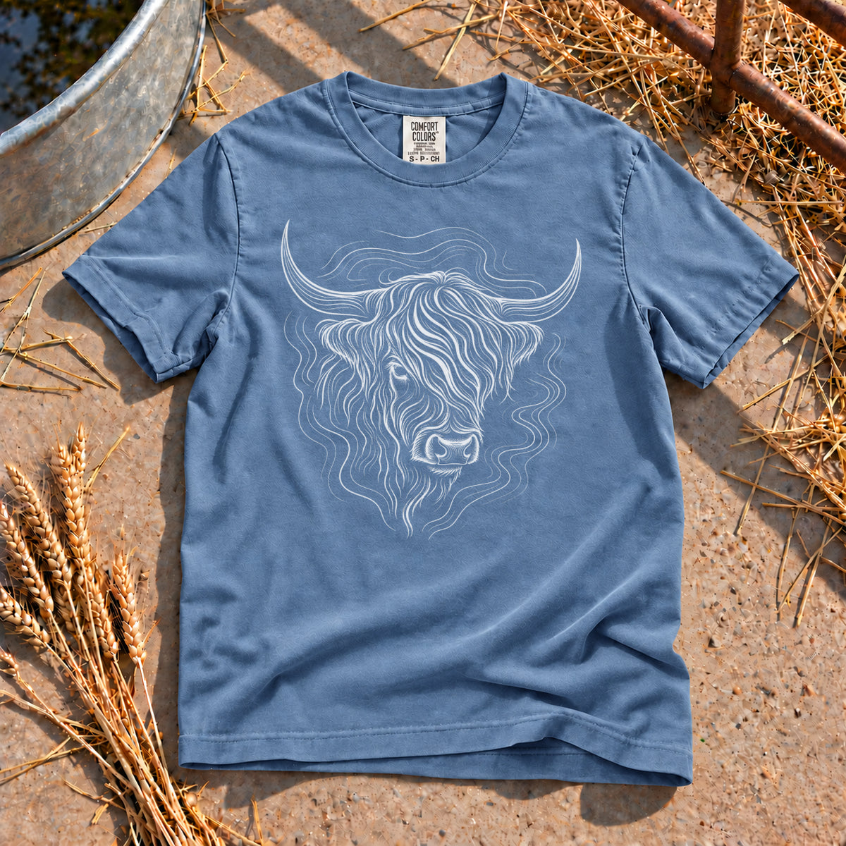 Highland Cow T-Shirt in Blue Jean