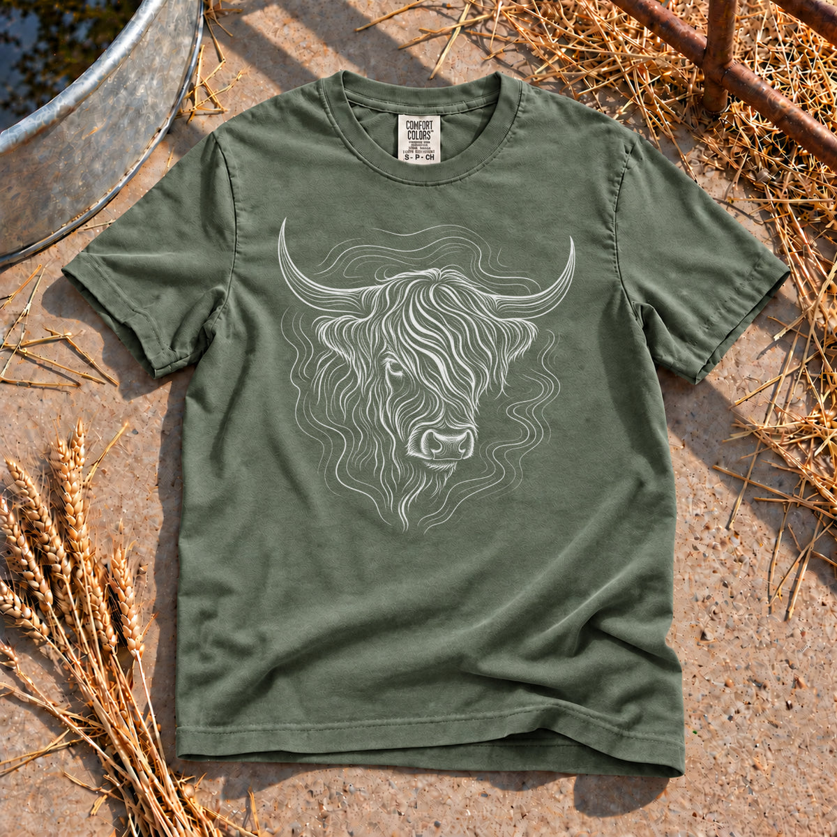 Highland Cow T-Shirt in Moss
