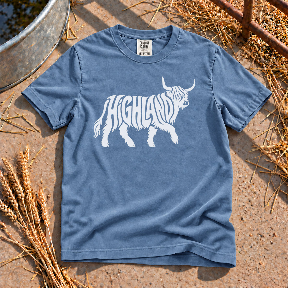Highland Cow T-Shirt in Blue Jean