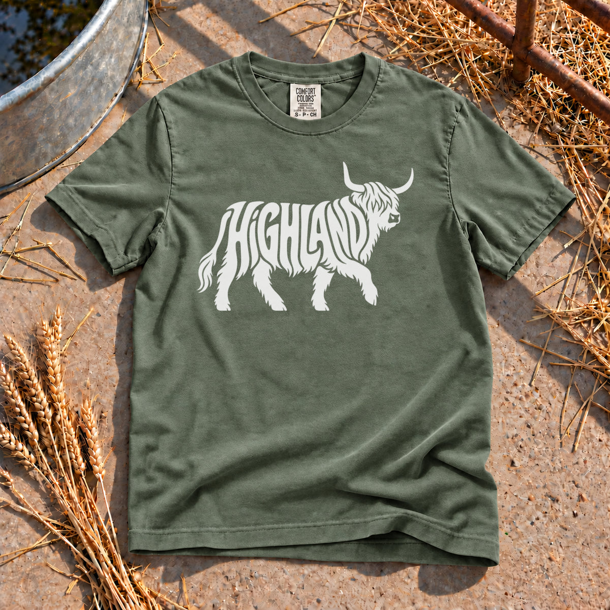 Highland Cow T-Shirt in Moss