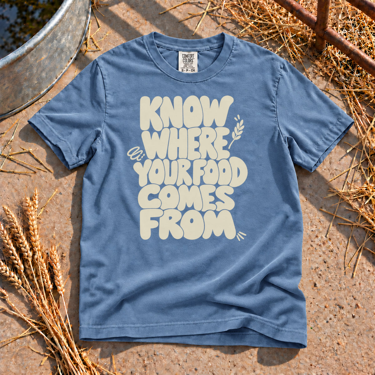 Know Your Food T-Shirt in Blue Jean