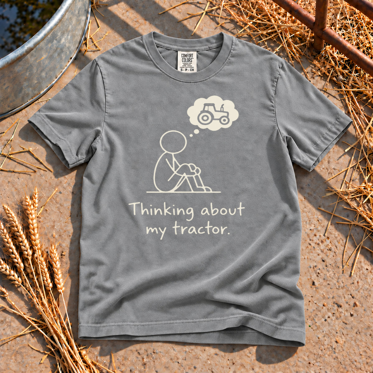 Thinking About My Tractor T-Shirt in Grey