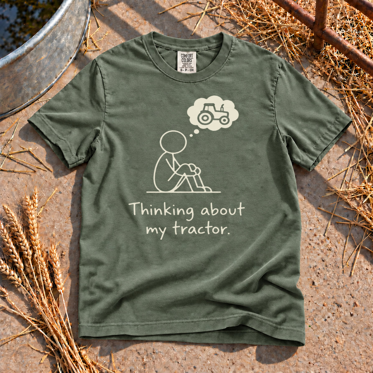 Thinking About My Tractor T-Shirt in Moss