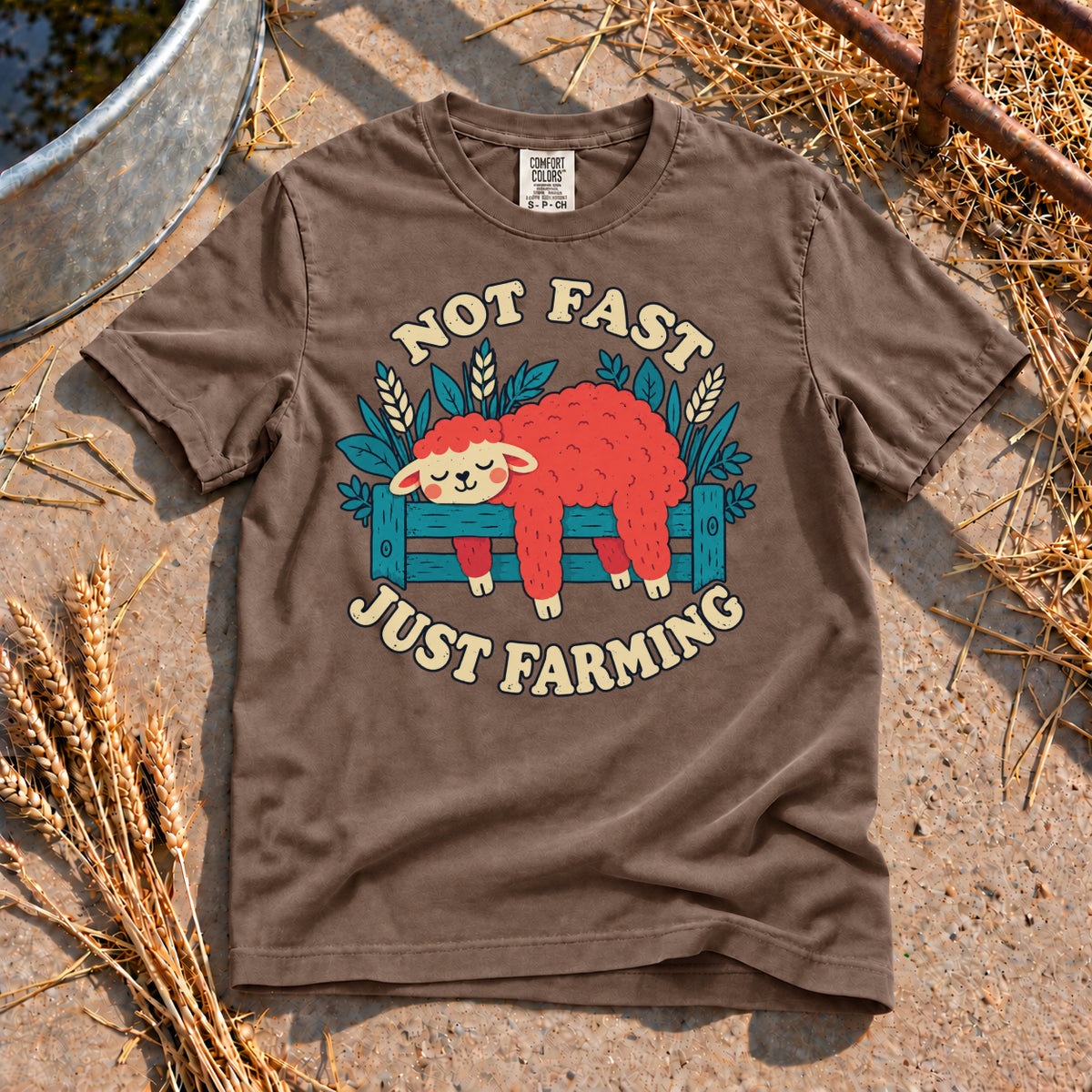 Not Fast Just Farming T-Shirt in Espresso