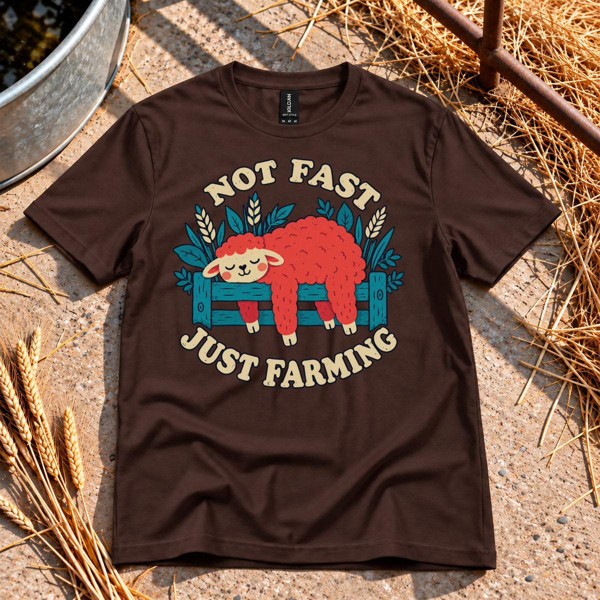 Not Fast Just Farming T-Shirt in Dark Chocolate