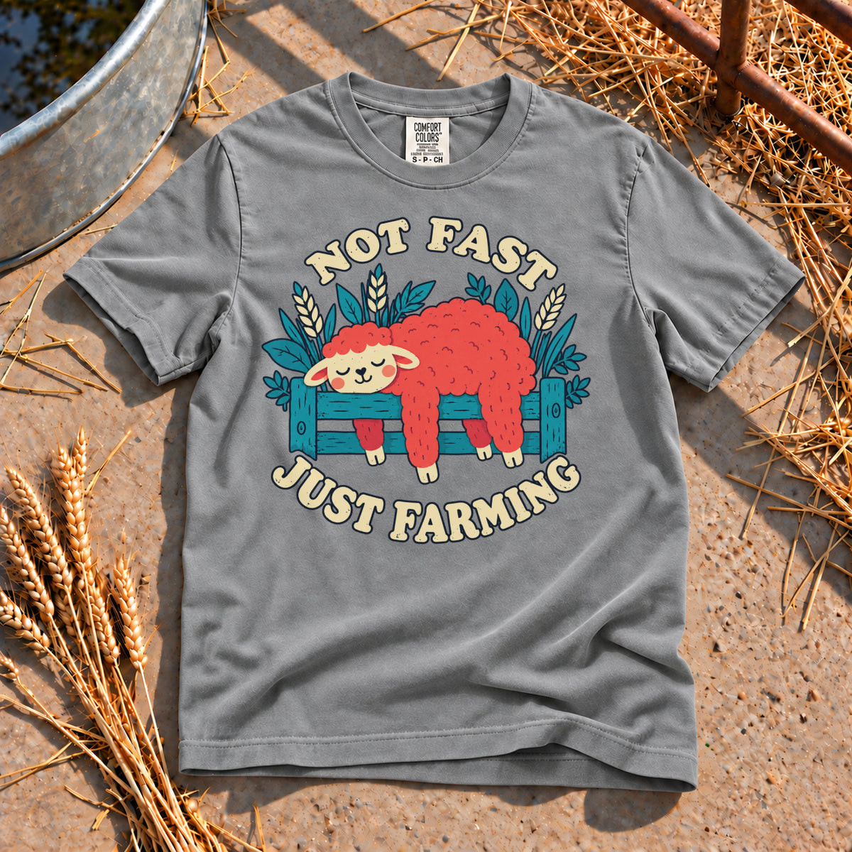 Not Fast Just Farming T-Shirt in Grey