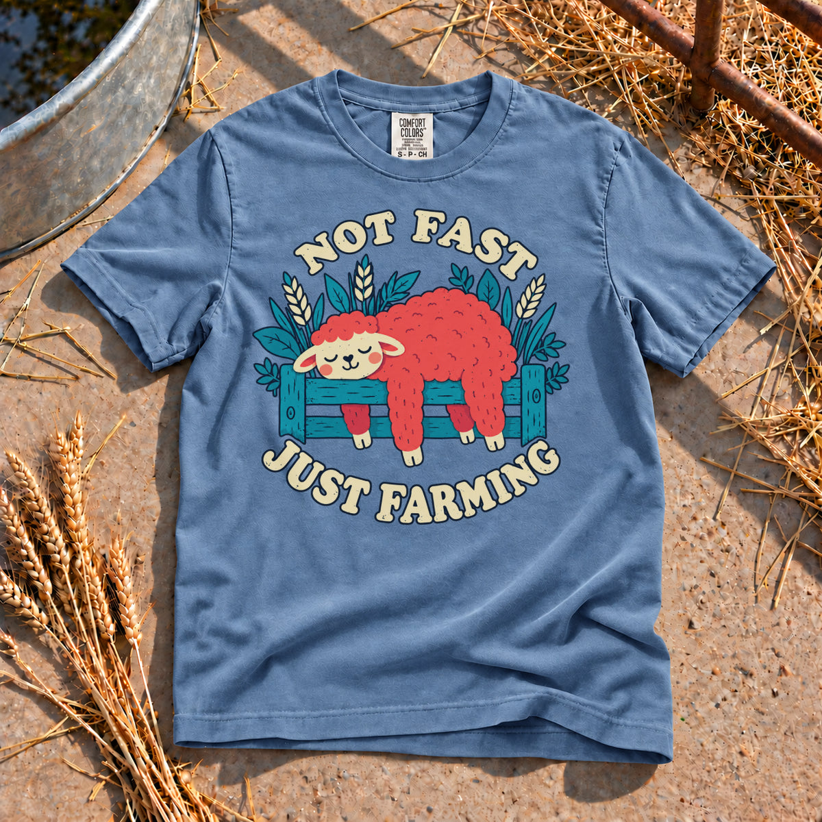 Not Fast Just Farming T-Shirt in Blue Jean