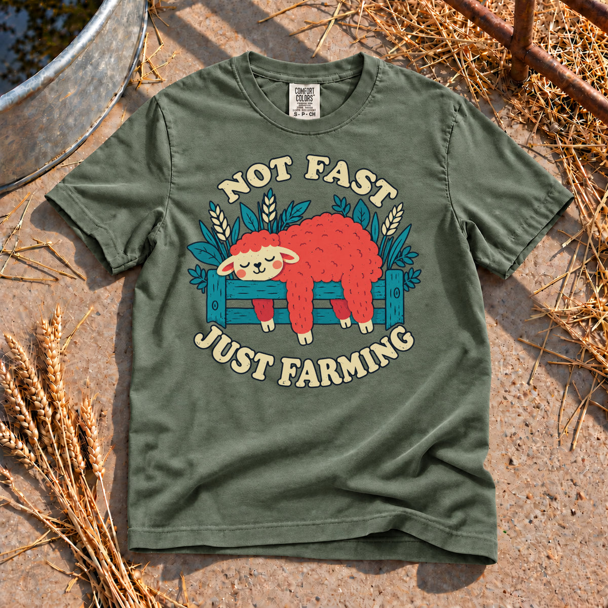 Not Fast Just Farming T-Shirt in Moss