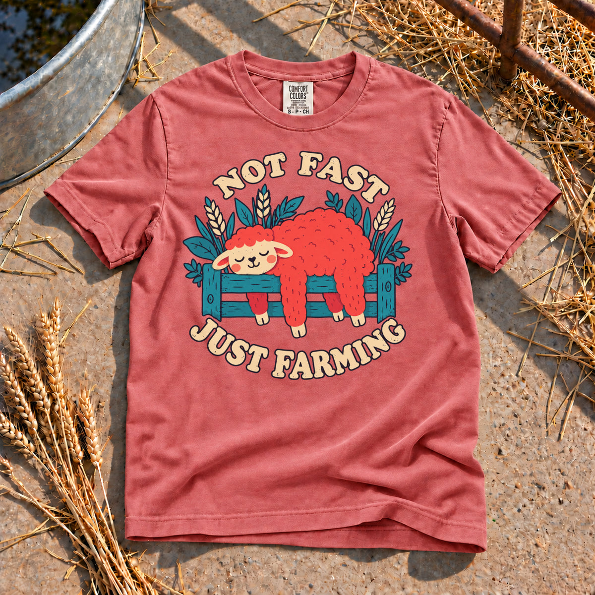 Not Fast Just Farming T-Shirt in Watermelon