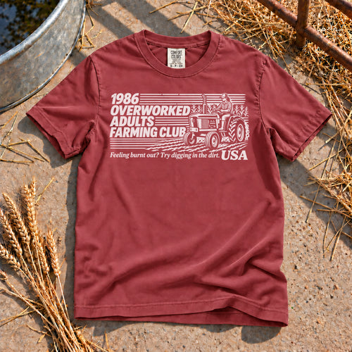 Overworked Farming Club T-Shirt in Brick