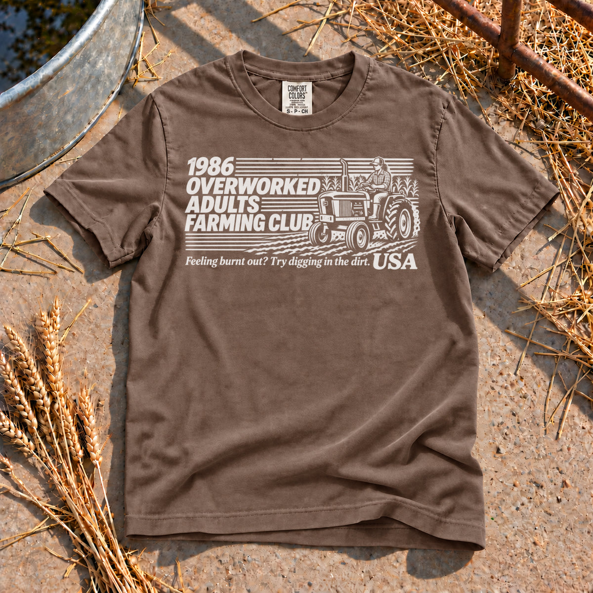 Overworked Farming Club T-Shirt in Espresso