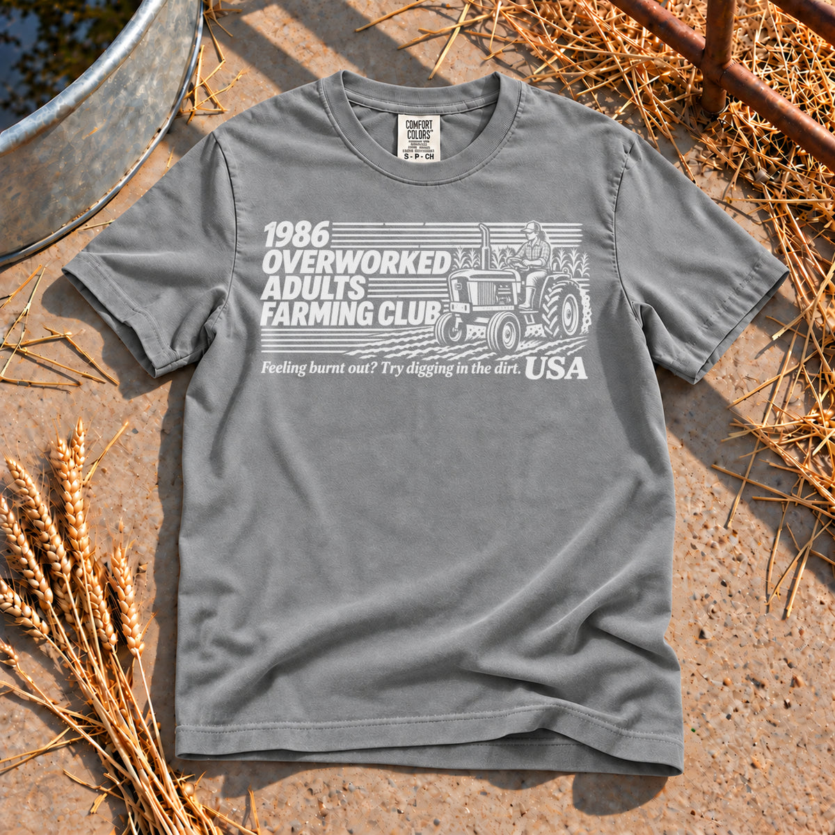Overworked Farming Club T-Shirt in Grey