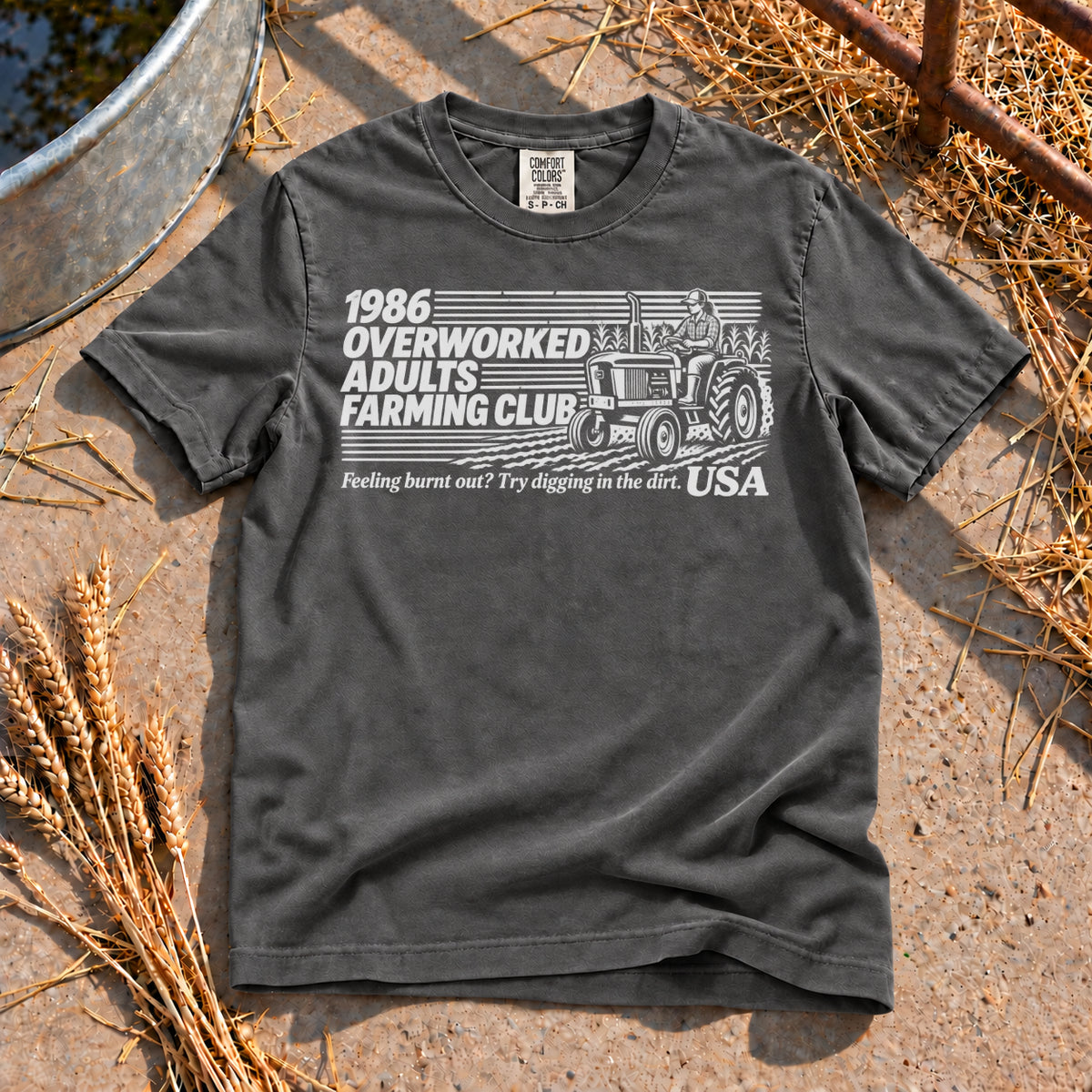 Overworked Farming Club T-Shirt in Pepper