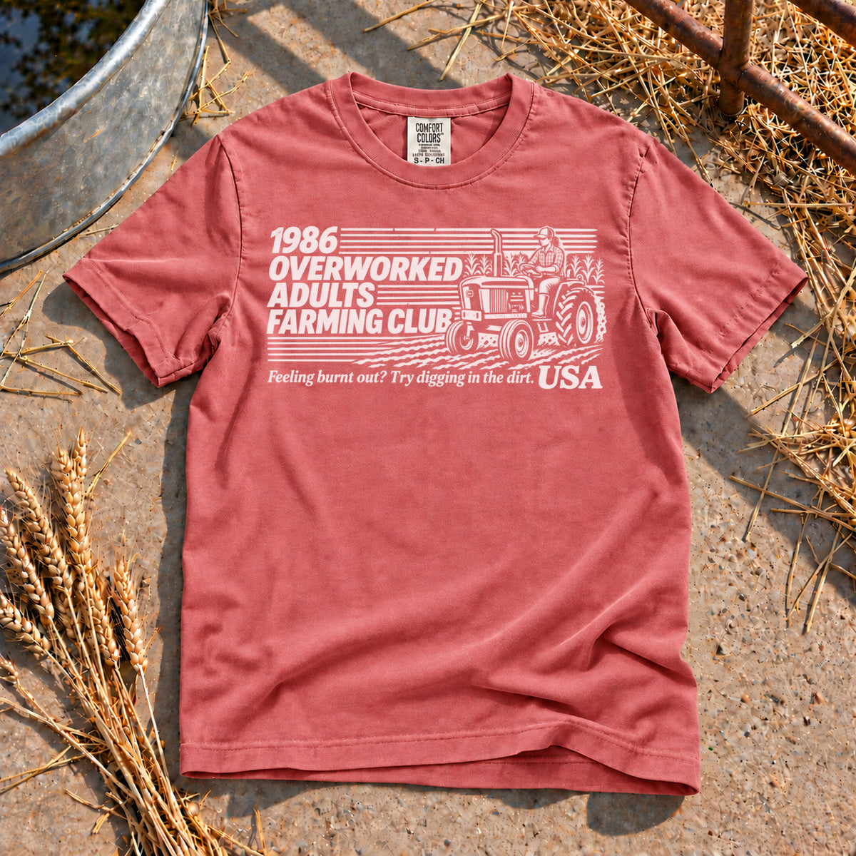 Overworked Farming Club T-Shirt in Watermelon