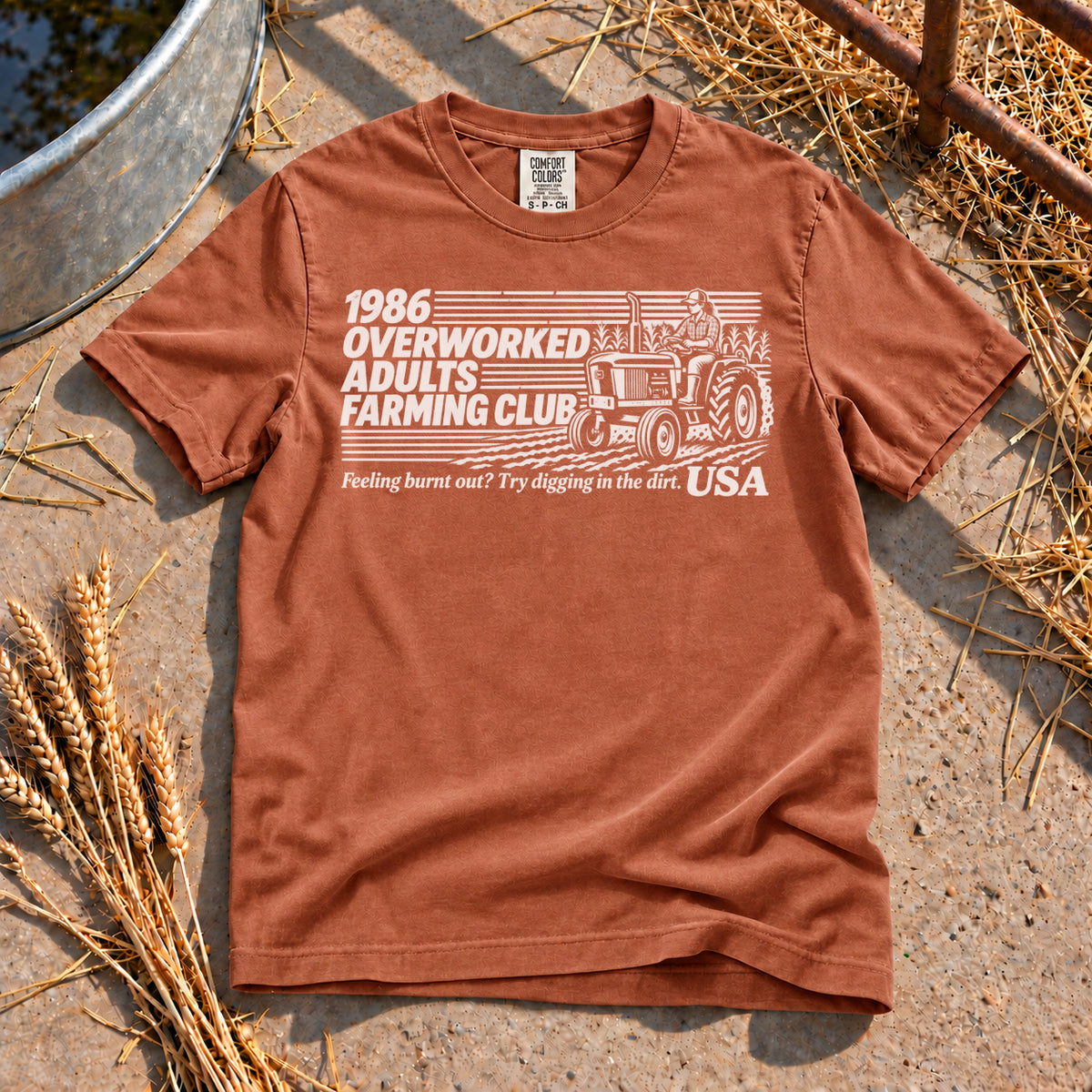 Overworked Farming Club T-Shirt in Yam