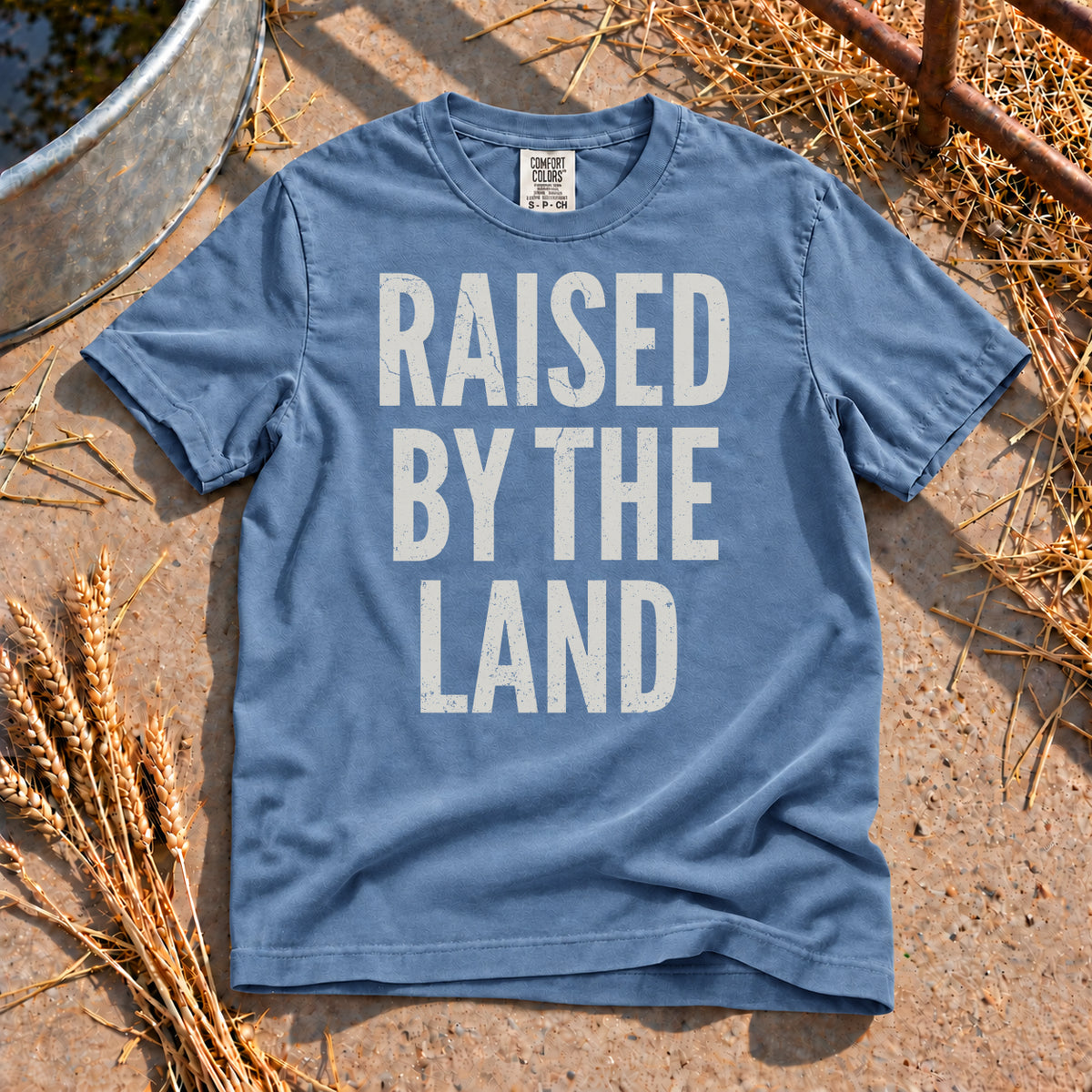 Raised By The Land T-Shirt in Blue Jean