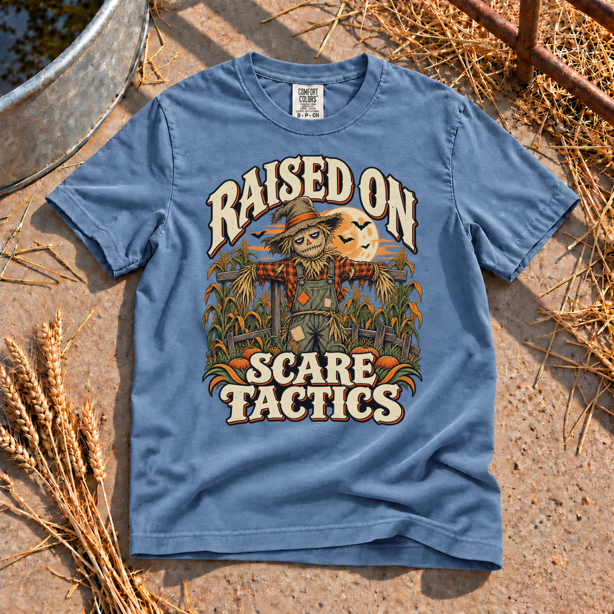 Raised on Scare Tactics T-Shirt in Blue Jean