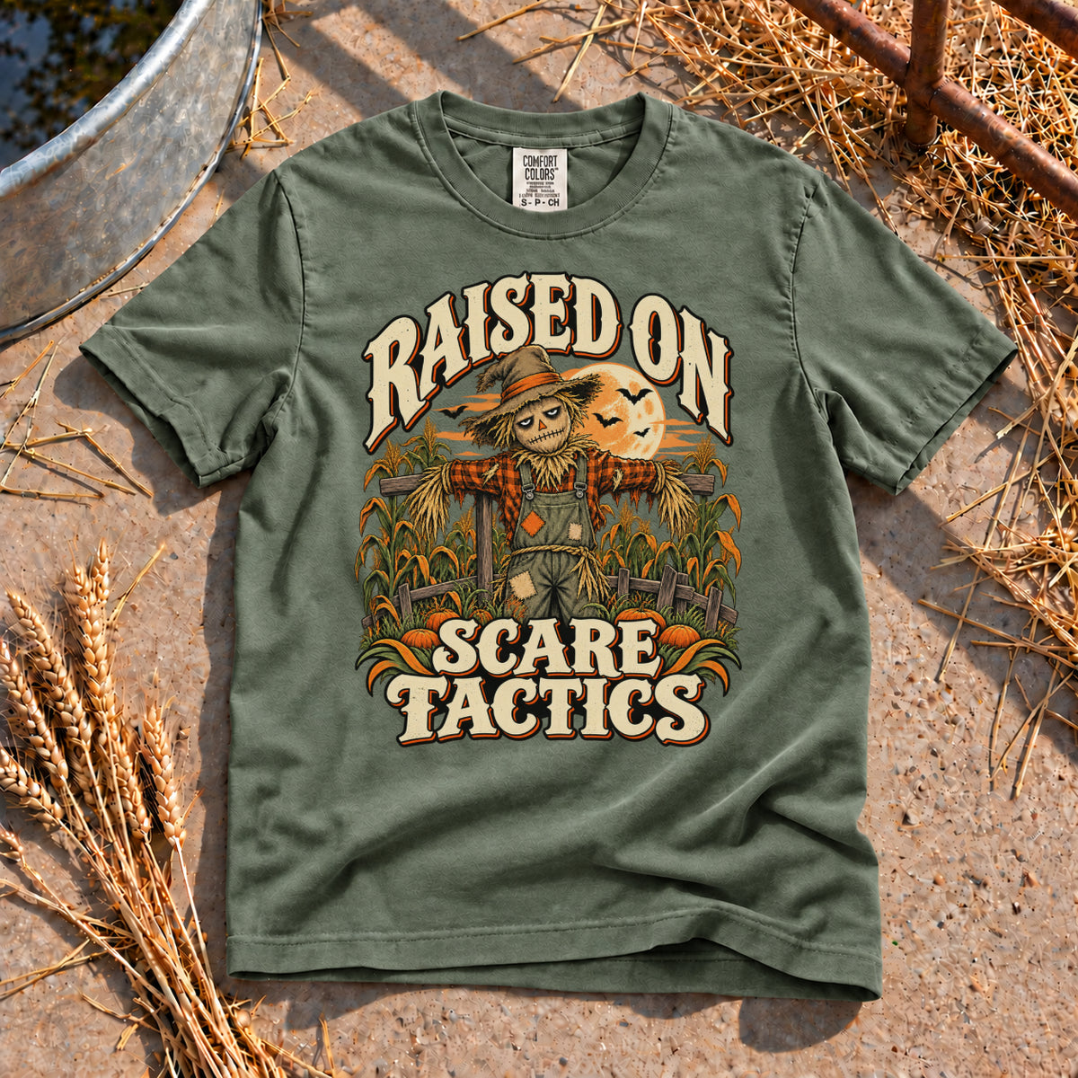 Raised on Scare Tactics T-Shirt in Moss